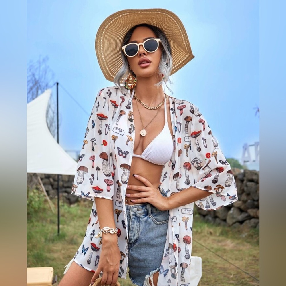SHEIN Mushroom Print Kimono - Picture 2 of 9
